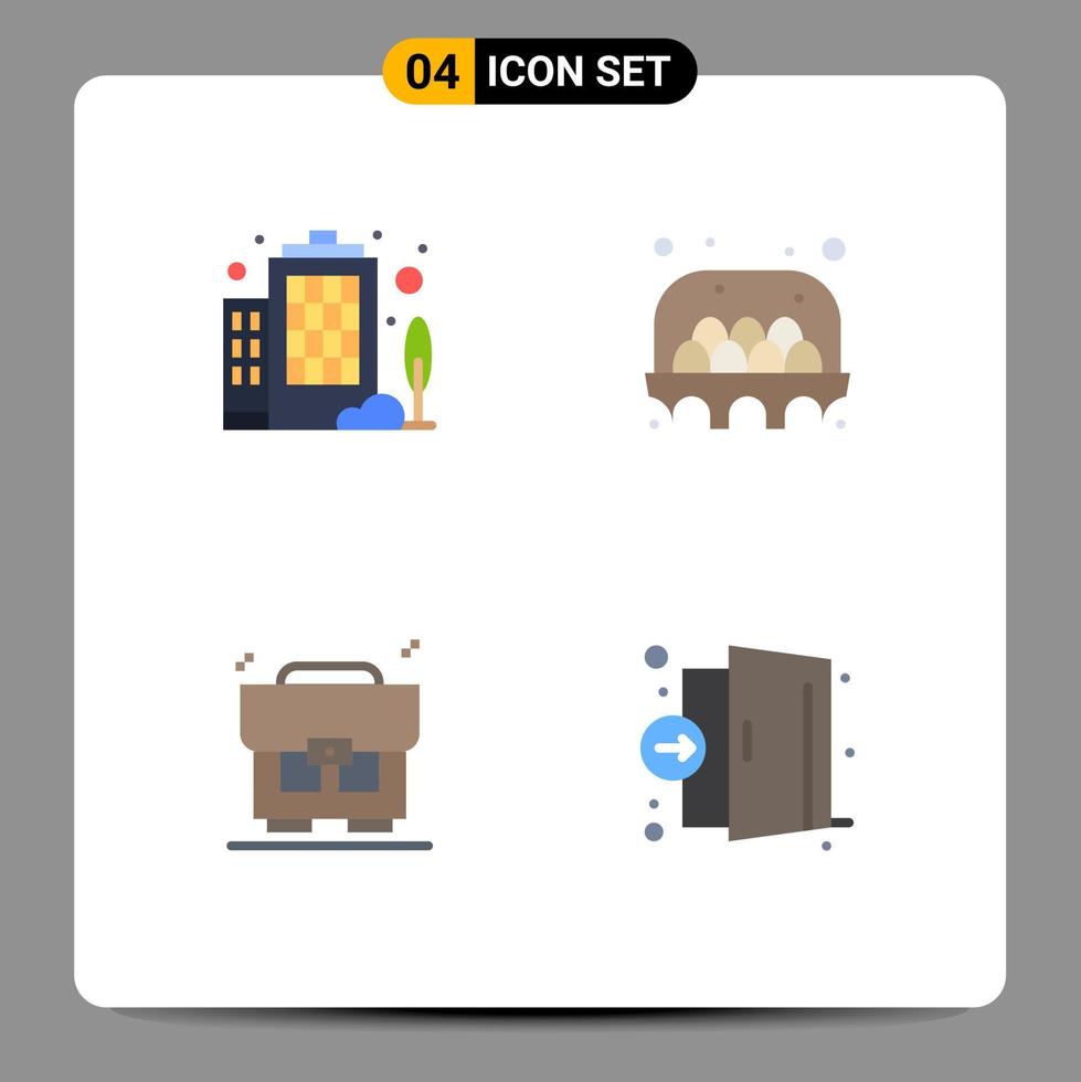 Pack of 4 creative Flat Icons of building money agriculture food emergency Editable Vector Design Elements