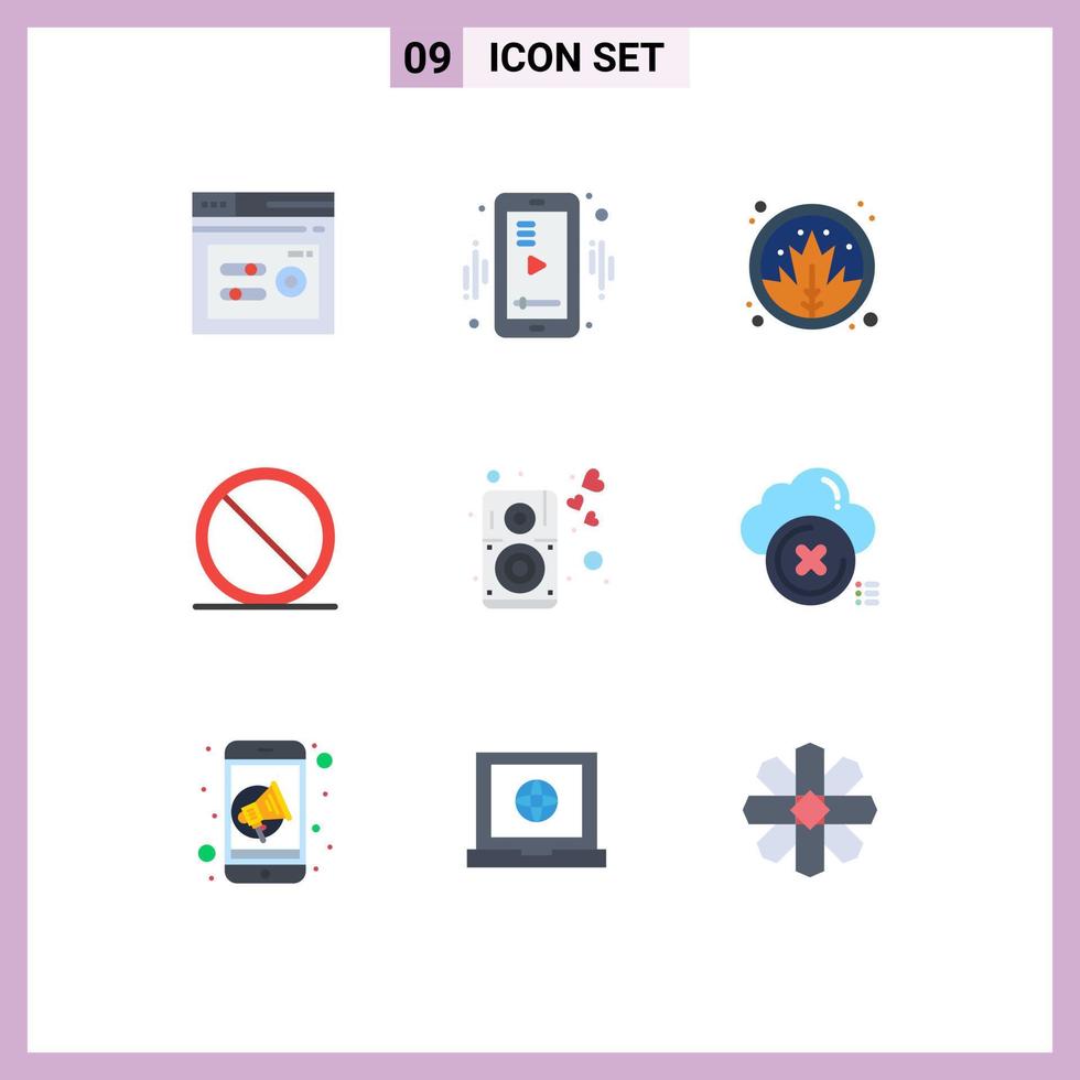 Modern Set of 9 Flat Colors and symbols such as loud stop leaf remove block Editable Vector Design Elements