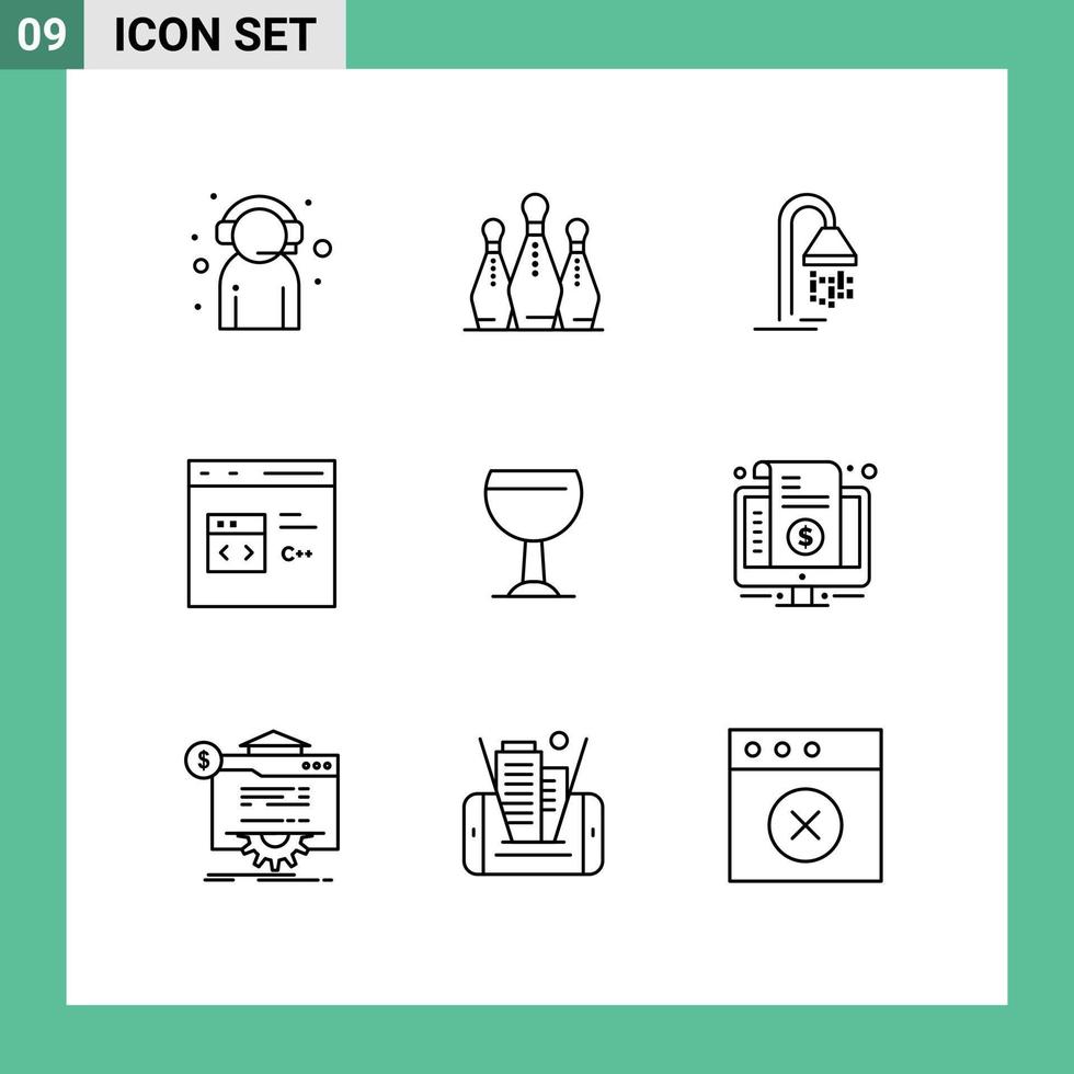 User Interface Pack of 9 Basic Outlines of develop code pins c service Editable Vector Design Elements
