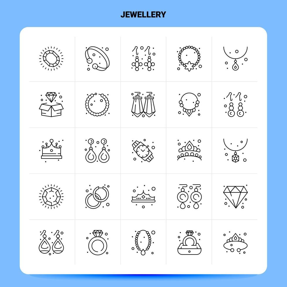 OutLine 25 Jewellery Icon set Vector Line Style Design Black Icons Set Linear pictogram pack Web and Mobile Business ideas design Vector Illustration
