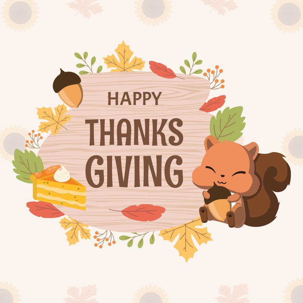 Happy Thanksgiving Board With Squirrel and Pie vector