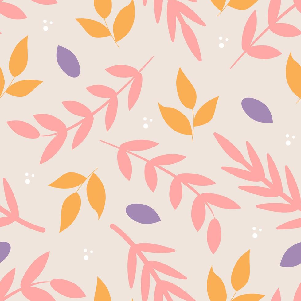 Plants, twigs and leaves. Vector seamless pattern, wallpaper, packaging paper design and fabric print