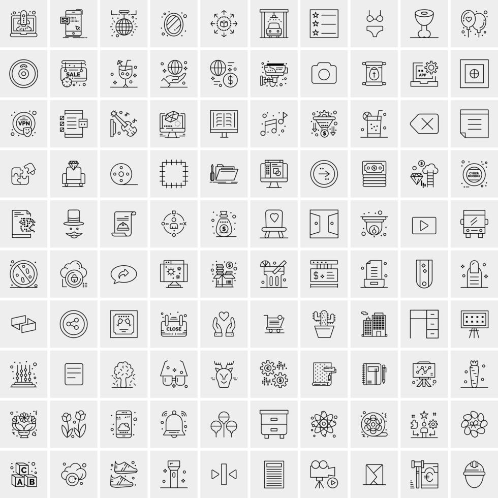 100 Universal Black Line Icons on White Background vector