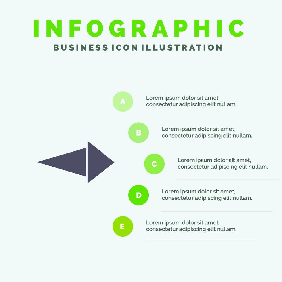 flecha derecha siguiente sólido icono infografía 5 pasos presentación fondo vector