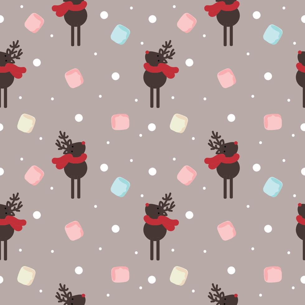 christmas pattern wich deer and marshmelow vector