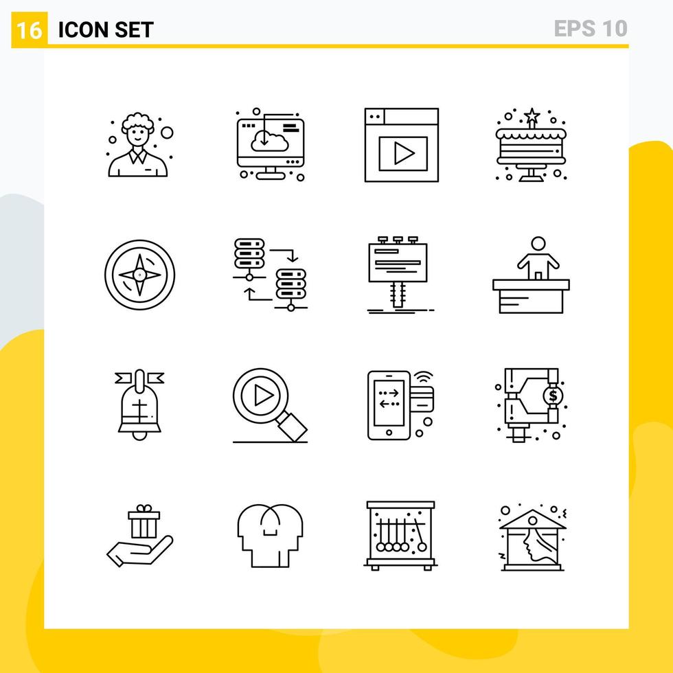 Collection of 16 Universal Line Icons Icon Set for Web and Mobile vector