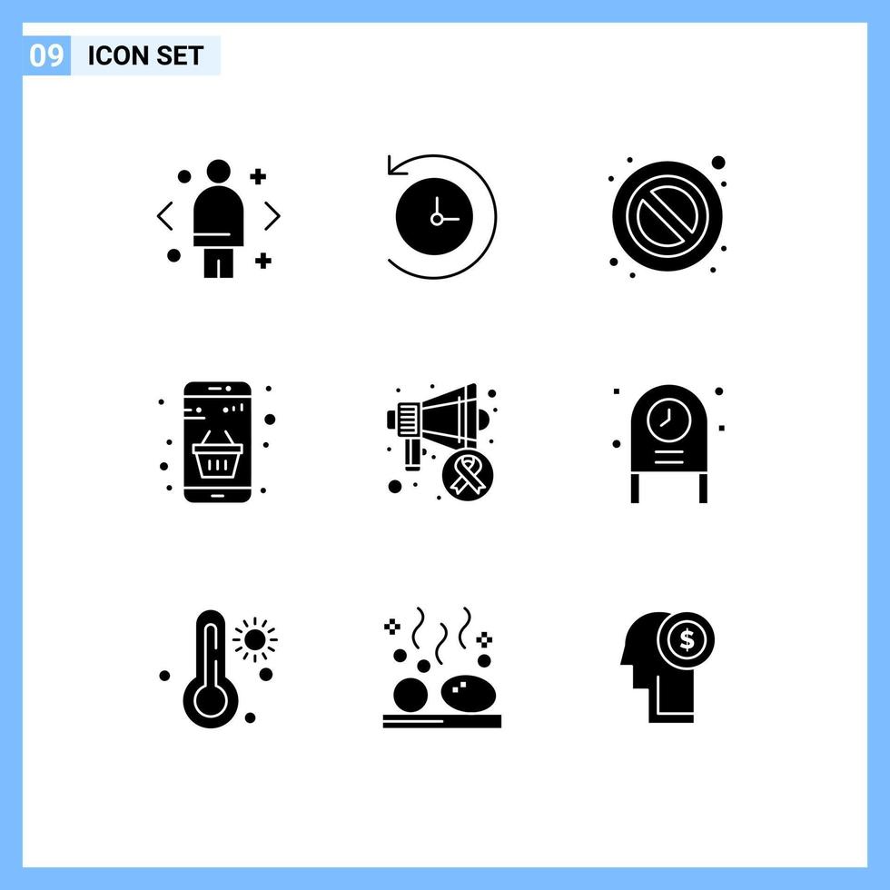 Group of 9 Modern Solid Glyphs Set for awareness online forbidden money buy Editable Vector Design Elements