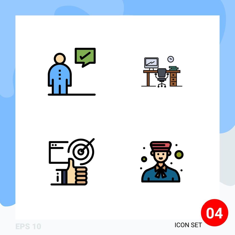 4 User Interface Filledline Flat Color Pack of modern Signs and Symbols of business room human space achieved Editable Vector Design Elements