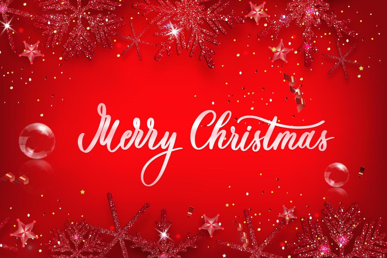 Christmas background with shiny golden snowflakes. Merry Christmas illustration on red background. Sparkling shiny snowflakes. vector