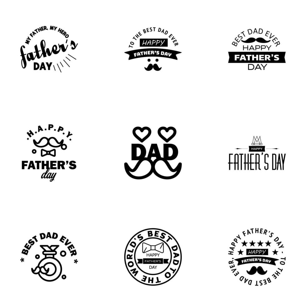 Happy fathers day 9 Black Lettering happy fathers day Editable Vector Design Elements