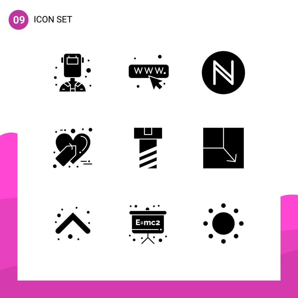 9 User Interface Solid Glyph Pack of modern Signs and Symbols of layout nut crypto bolt shopping Editable Vector Design Elements