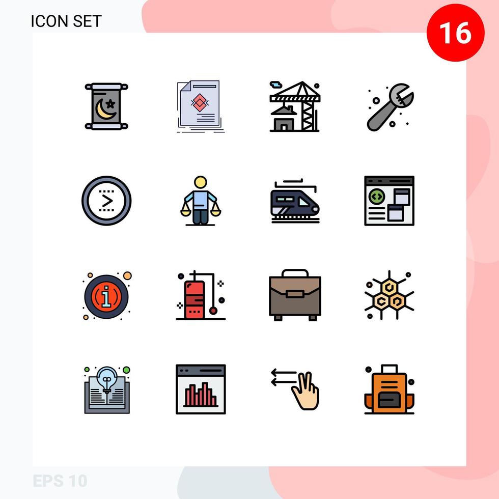 Universal Icon Symbols Group of 16 Modern Flat Color Filled Lines of circle system crane plumbing mechanical Editable Creative Vector Design Elements