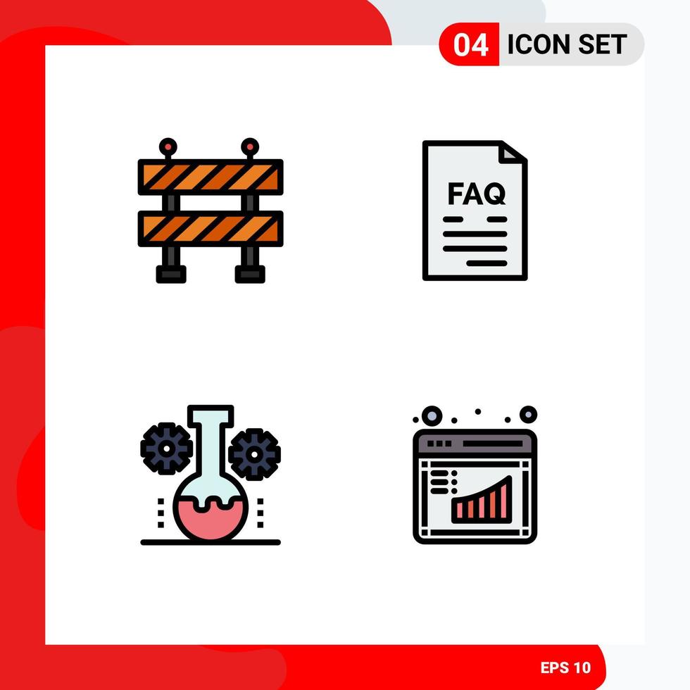 Editable Vector Line Pack of 4 Simple Filledline Flat Colors of block lab management document support technology lab Editable Vector Design Elements