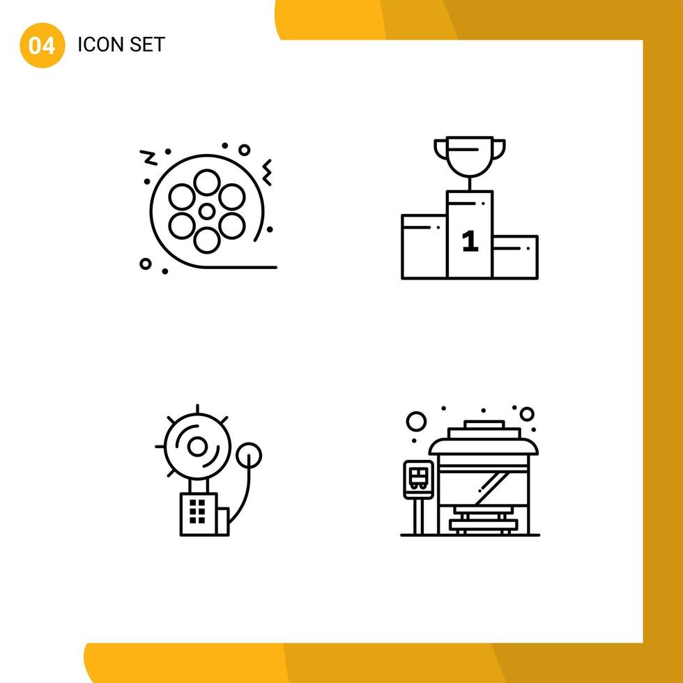 Set of 4 Modern UI Icons Symbols Signs for film goblet video ceremony alert Editable Vector Design Elements