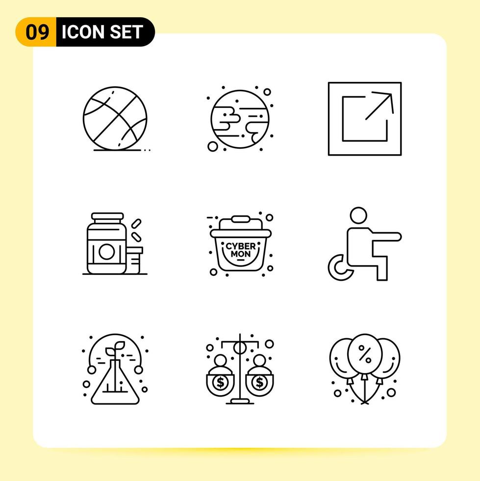 9 Creative Icons for Modern website design and responsive mobile apps 9 Outline Symbols Signs on White Background 9 Icon Pack vector