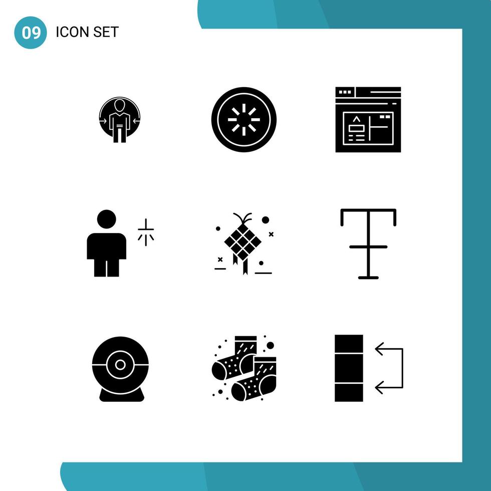 Set of 9 Vector Solid Glyphs on Grid for shower body interface avatar page Editable Vector Design Elements