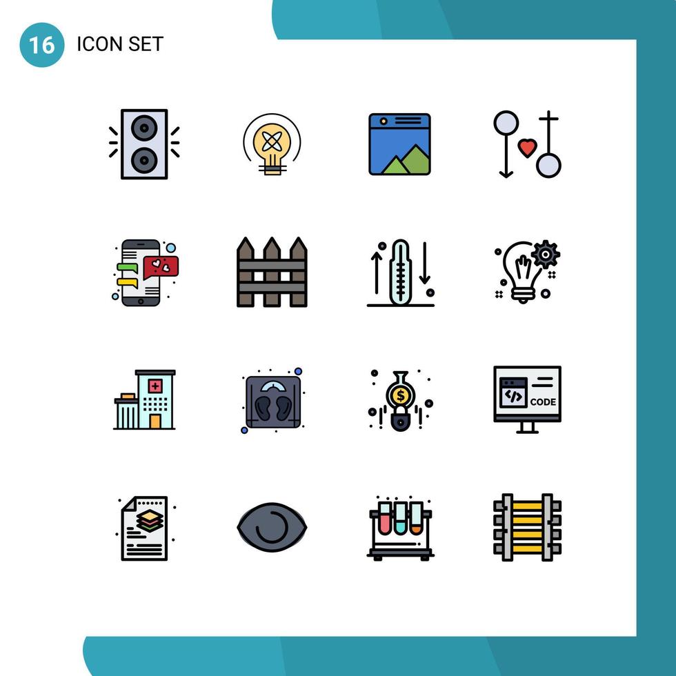 Group of 16 Flat Color Filled Lines Signs and Symbols for chat marriage image male female Editable Creative Vector Design Elements