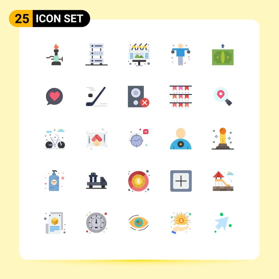 25 Universal Flat Color Signs Symbols of sport exercise server dumbbell billboard Editable Vector Design Elements