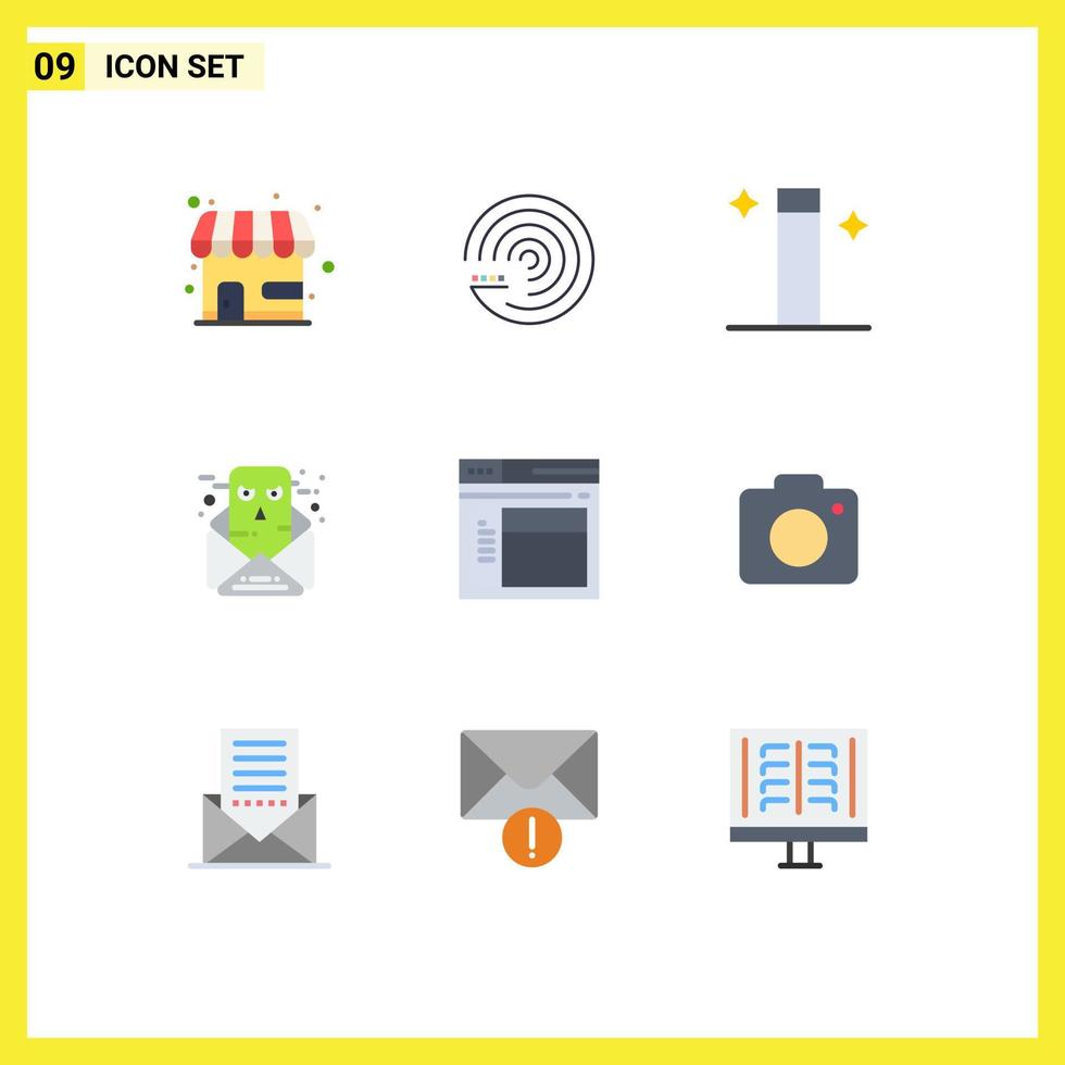 User Interface Pack of 9 Basic Flat Colors of web internet magic email communication Editable Vector Design Elements