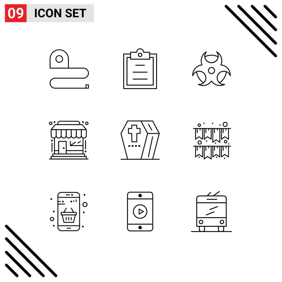 9 Thematic Vector Outlines and Editable Symbols of scary halloween physic coffin shop Editable Vector Design Elements