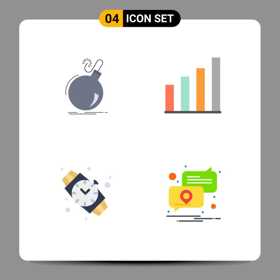 Set of 4 Vector Flat Icons on Grid for bomb hand watch ddos interface jewelry Editable Vector Design Elements