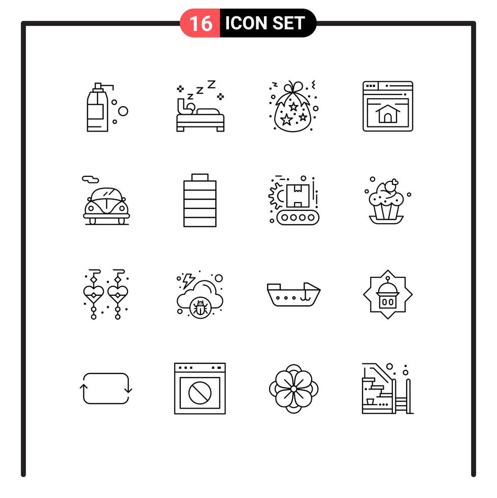 Set of 16 Modern UI Icons Symbols Signs for car home page birth webpage seo Editable Vector Design Elements