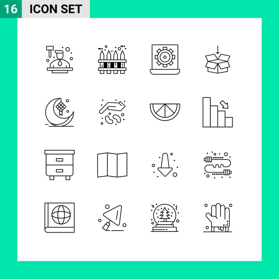 Pictogram Set of 16 Simple Outlines of moon shepping computer arrow setting Editable Vector Design Elements