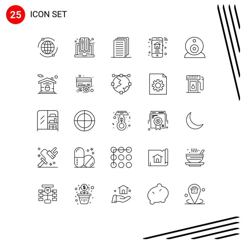 25 User Interface Line Pack of modern Signs and Symbols of home surveillance document security online Editable Vector Design Elements