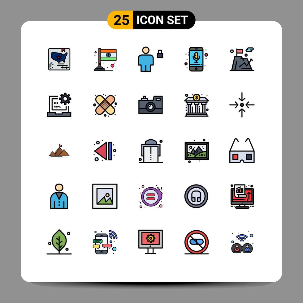 Modern Set of 25 Filled line Flat Colors and symbols such as business recording body phone device Editable Vector Design Elements