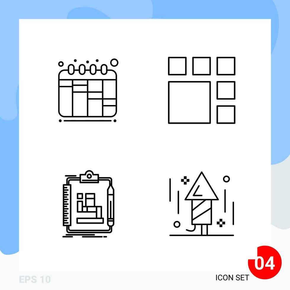 Modern Pack of 4 Icons Line Outline Symbols isolated on White Backgound for Website designing vector
