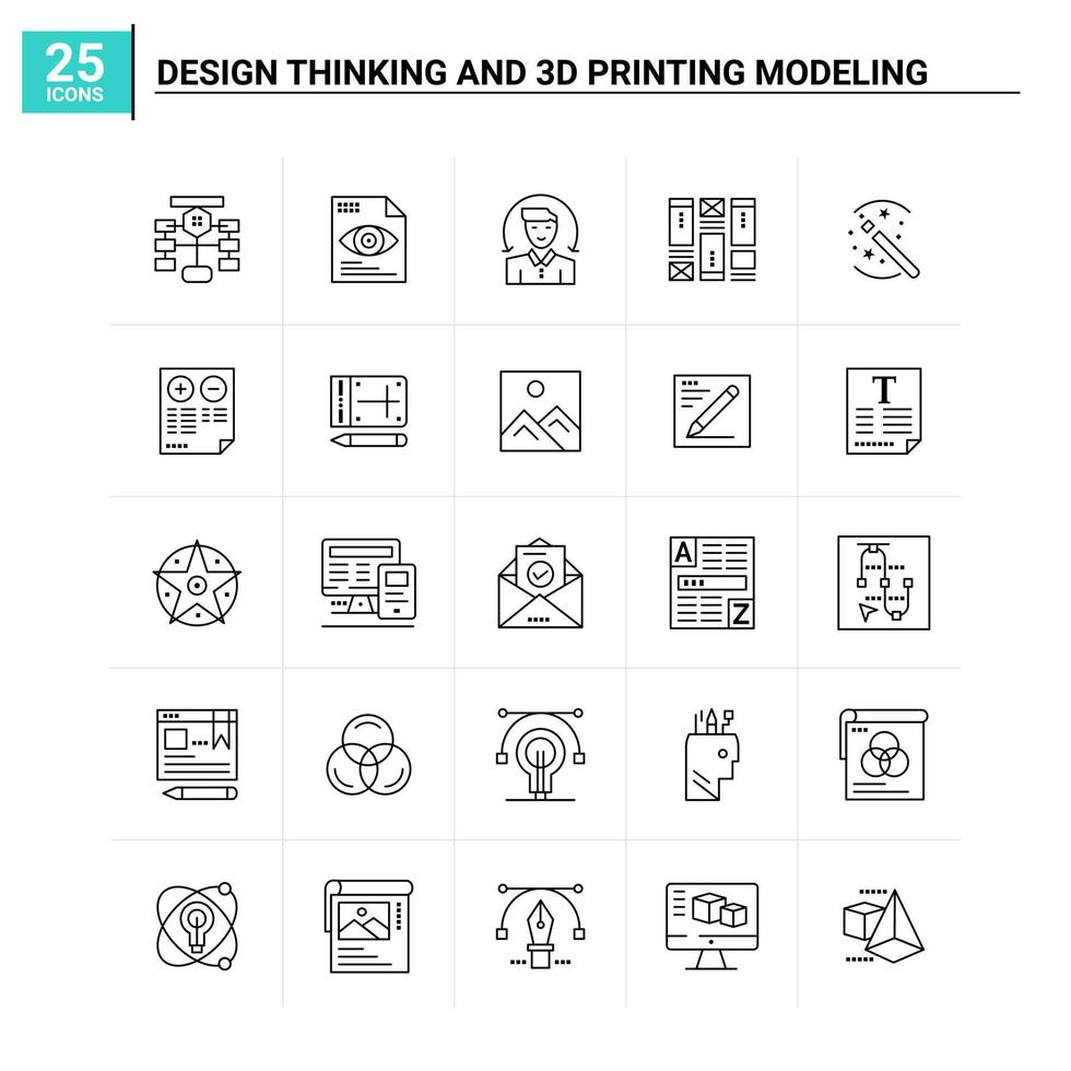 25 pensamiento de diseño y modelado de impresión 3d conjunto de iconos de fondo vectorial vector