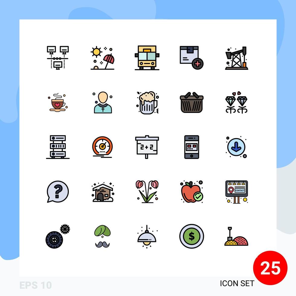 25 Filled line Flat Color concept for Websites Mobile and Apps pollution logistic travel delivery add Editable Vector Design Elements