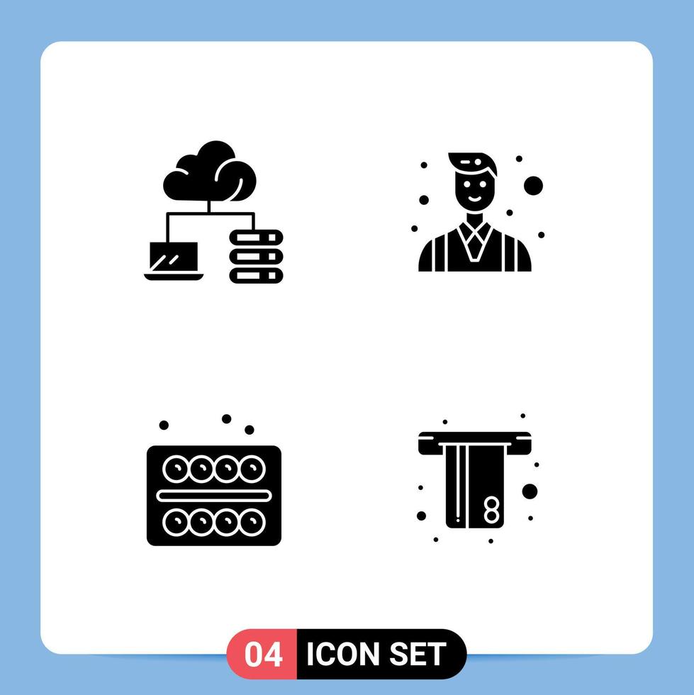 Set of 4 Modern UI Icons Symbols Signs for cloud school boss people atm Editable Vector Design Elements
