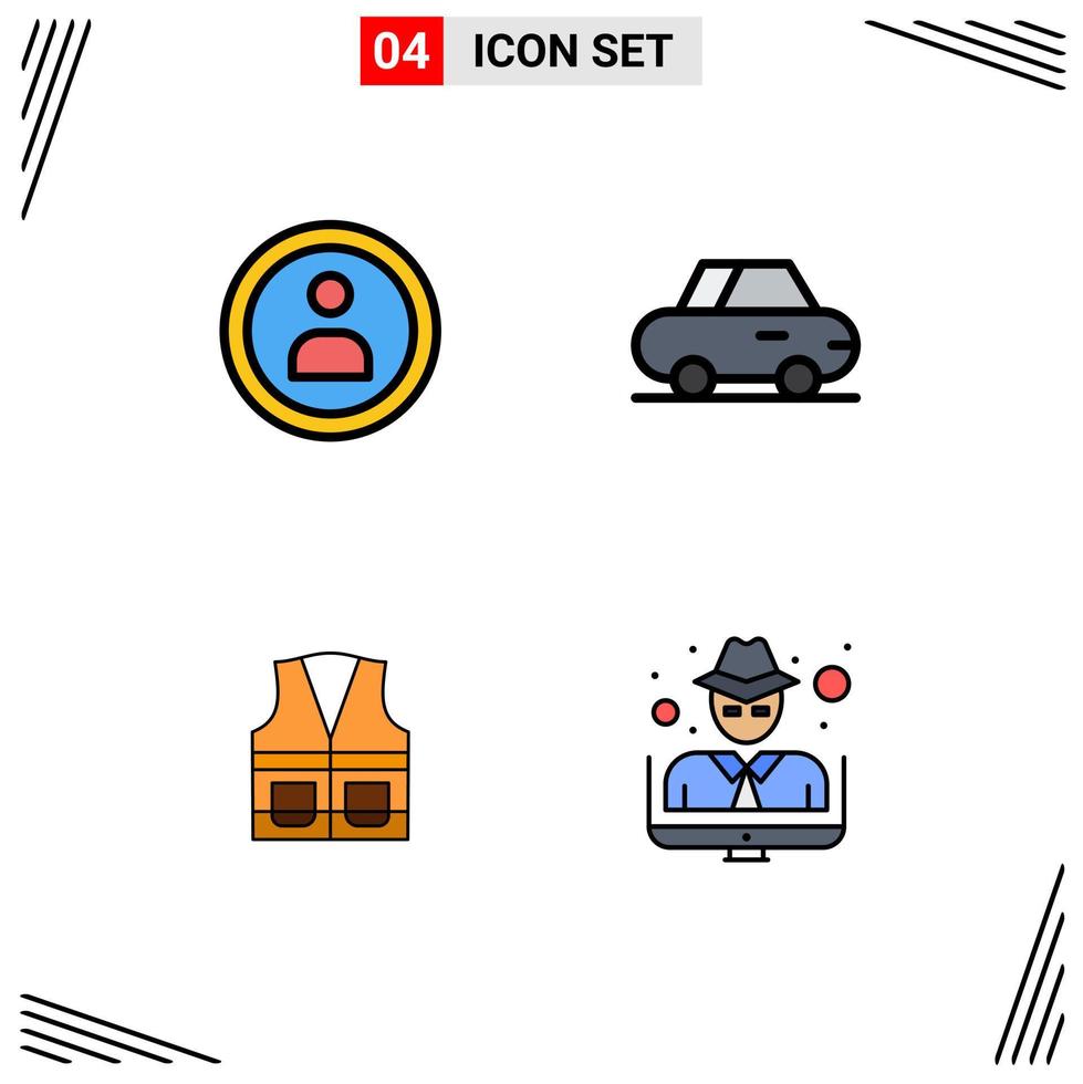 4 Thematic Vector Filledline Flat Colors and Editable Symbols of interface repair car jacket man Editable Vector Design Elements