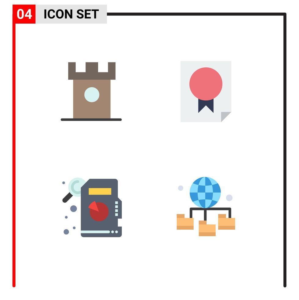 Set of 4 Vector Flat Icons on Grid for ancient report hills data statistical analysis Editable Vector Design Elements