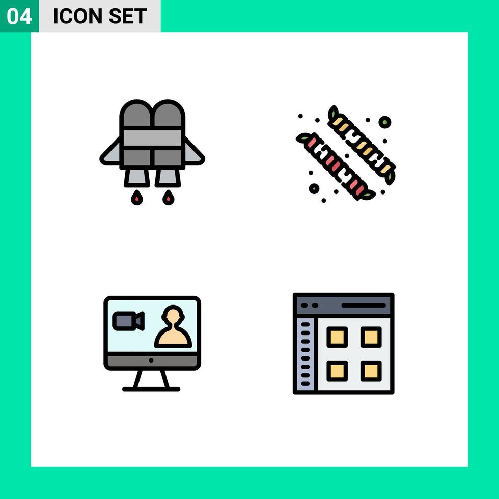 Modern Set of 4 Filledline Flat Colors and symbols such as jet app candy search interface Editable Vector Design Elements
