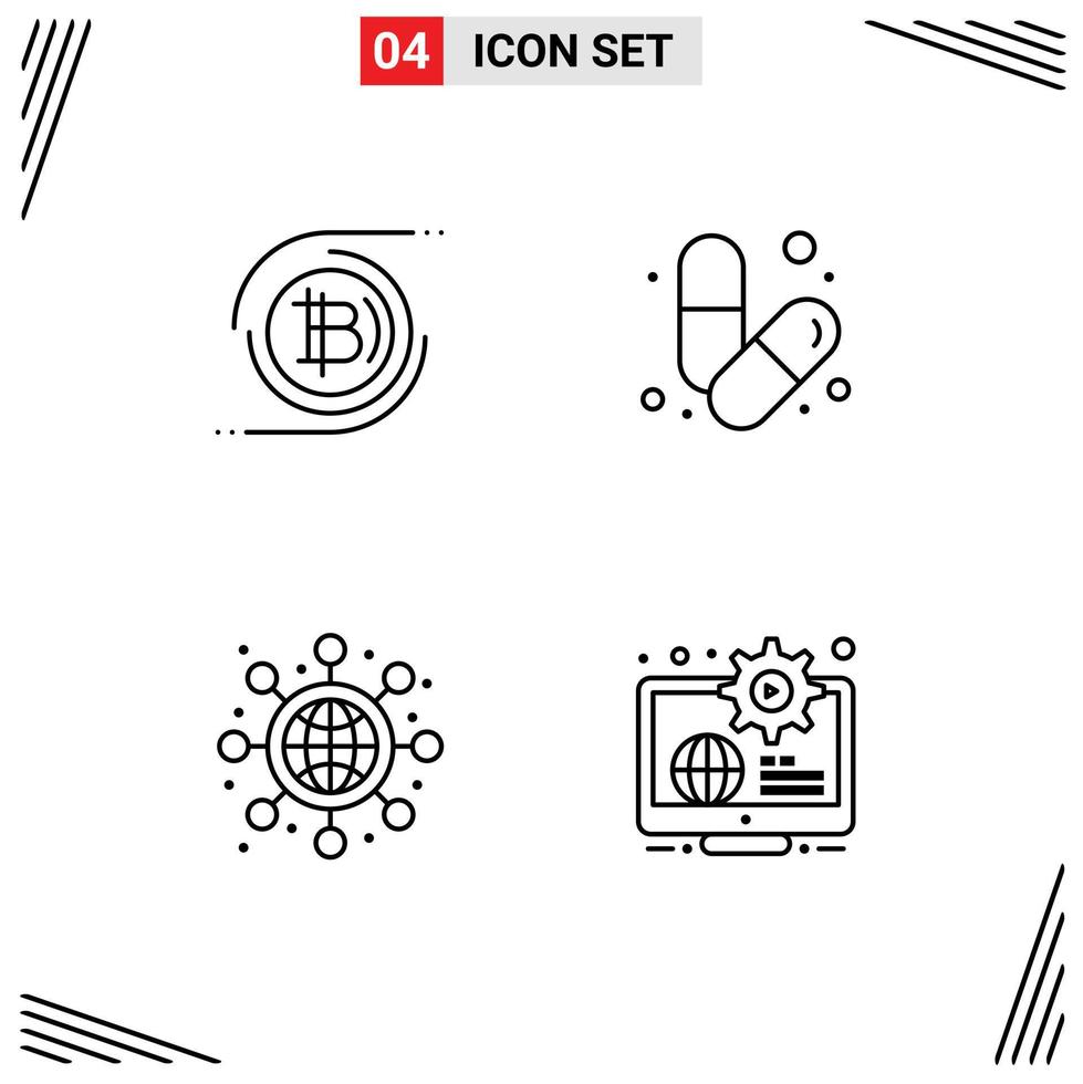 Group of 4 Modern Filledline Flat Colors Set for bitcoins pills cryptocurrency gym networking Editable Vector Design Elements