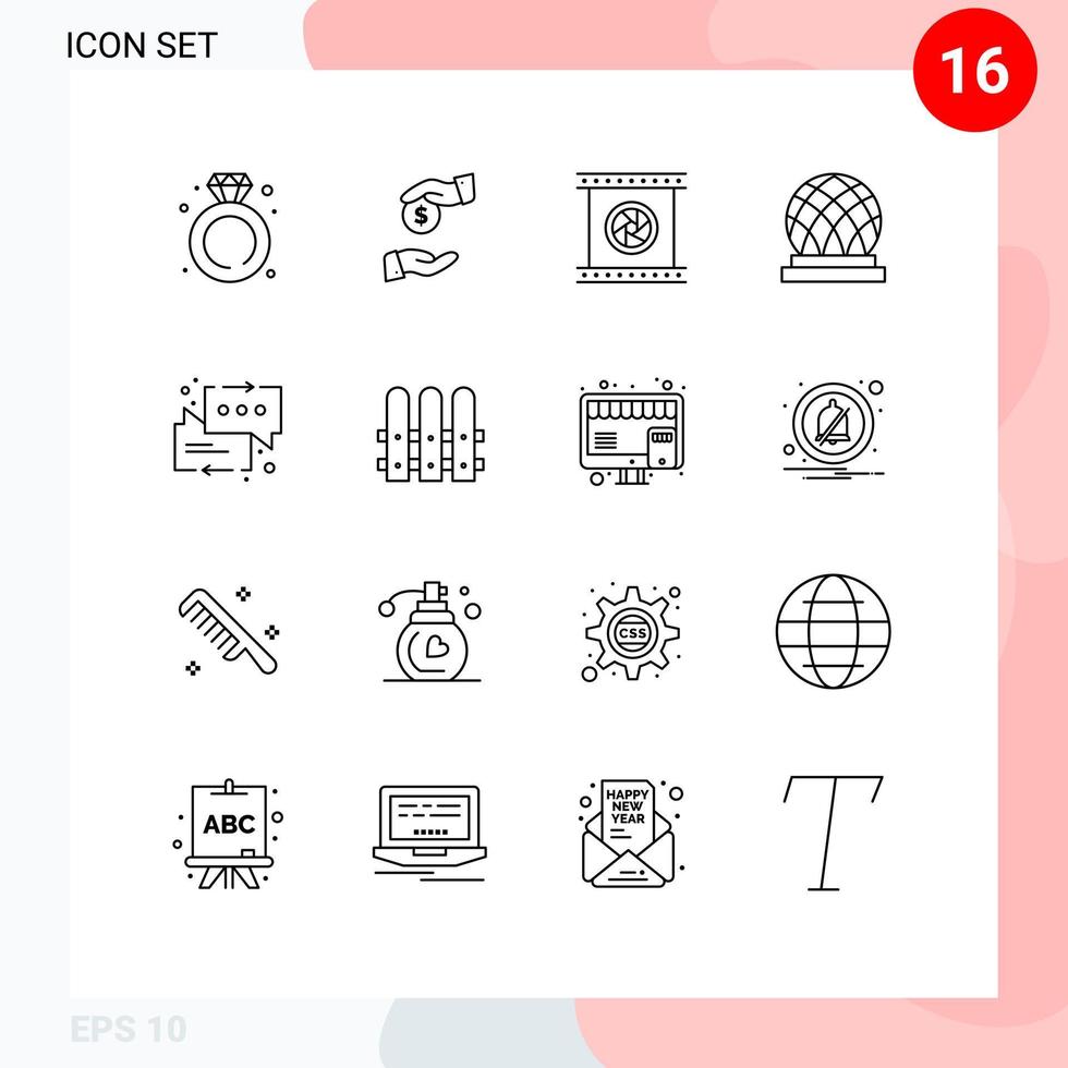 Group of 16 Modern Outlines Set for chat city camera lenses canada special Editable Vector Design Elements