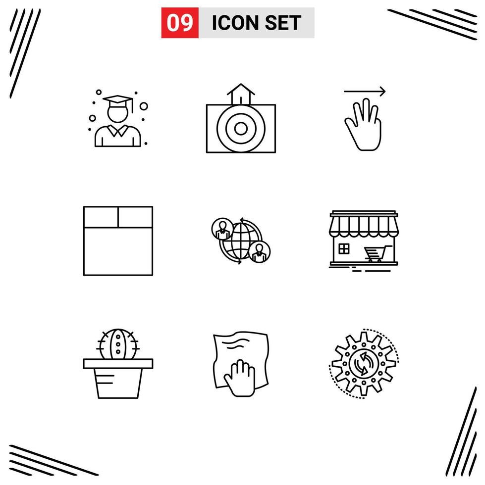 Set of 9 Modern UI Icons Symbols Signs for internet connections hand connected grid Editable Vector Design Elements