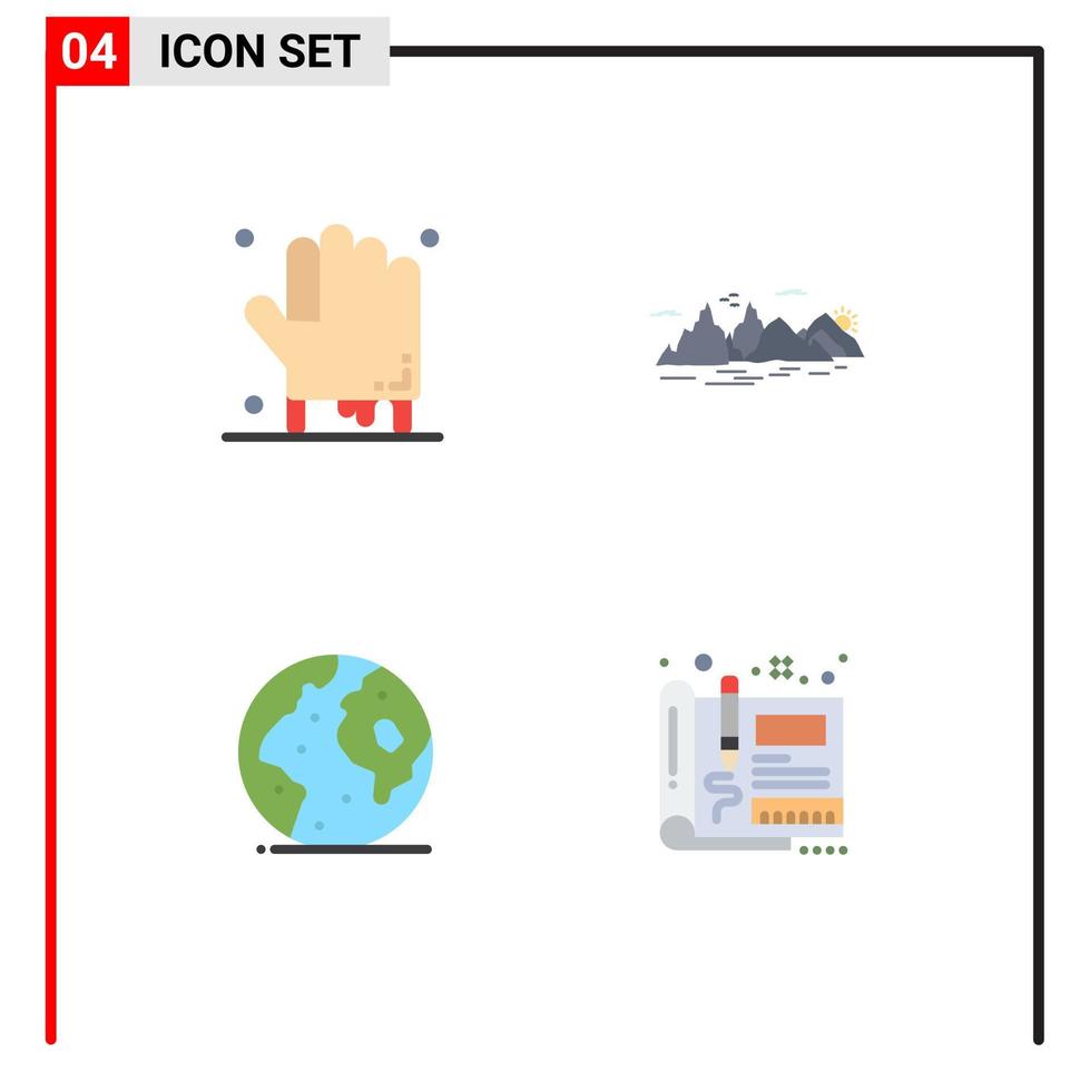 conjunto de 4 paquetes de iconos planos comerciales para elementos de diseño de vectores editables internacionales de paisaje aterrador de la tierra sangrienta