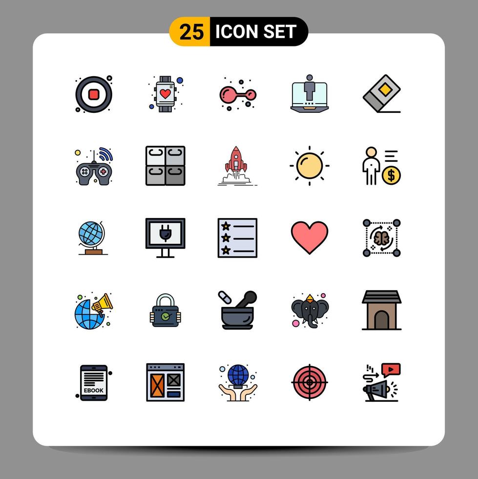 25 User Interface Filled line Flat Color Pack of modern Signs and Symbols of education hardware watch computer lab Editable Vector Design Elements