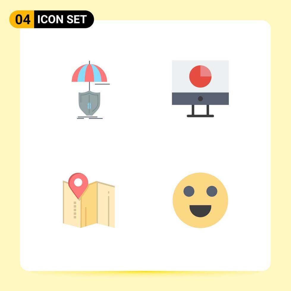 Set of 4 Modern UI Icons Symbols Signs for insurance payments digital finance map Editable Vector Design Elements
