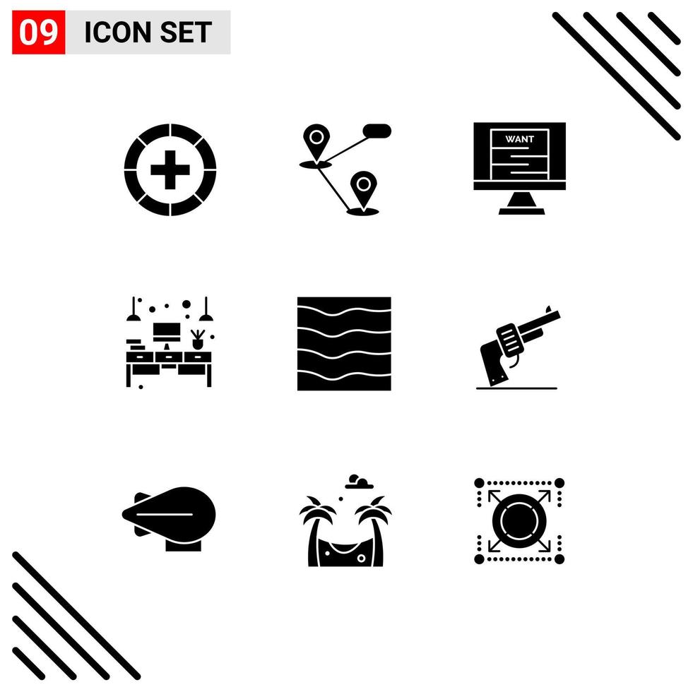 User Interface Pack of 9 Basic Solid Glyphs of nature table bandit office computer Editable Vector Design Elements