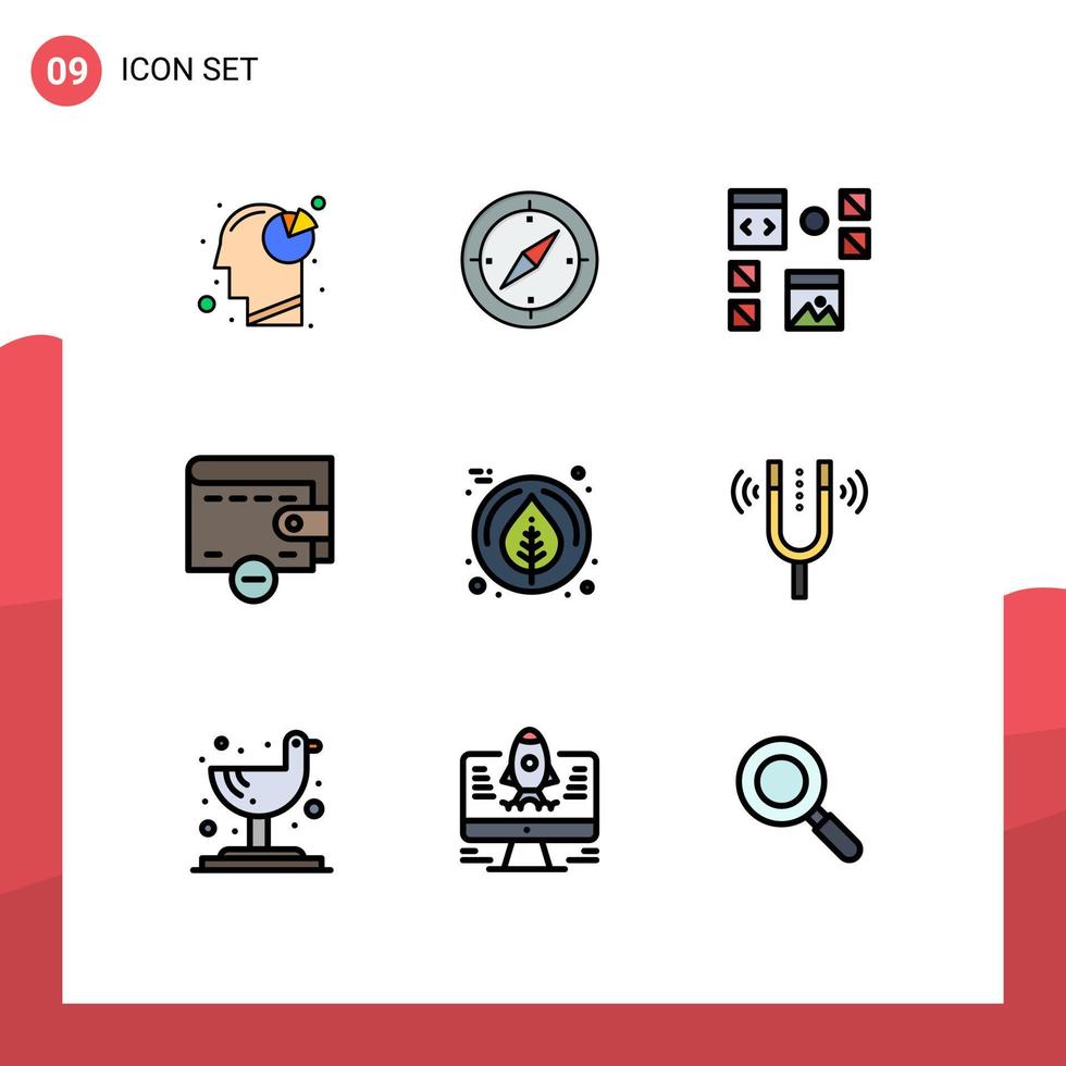 Filledline Flat Color Pack of 9 Universal Symbols of maple wallet design money programming Editable Vector Design Elements
