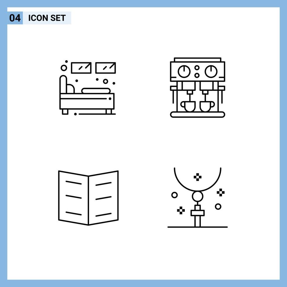 4 User Interface Line Pack of modern Signs and Symbols of bed book sleep kitchen education Editable Vector Design Elements