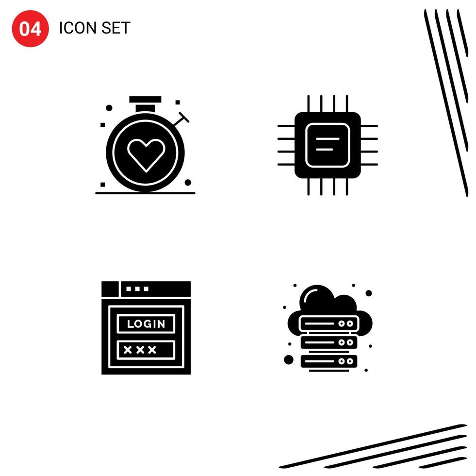 4 Thematic Vector Solid Glyphs and Editable Symbols of compass password medical devices web security Editable Vector Design Elements