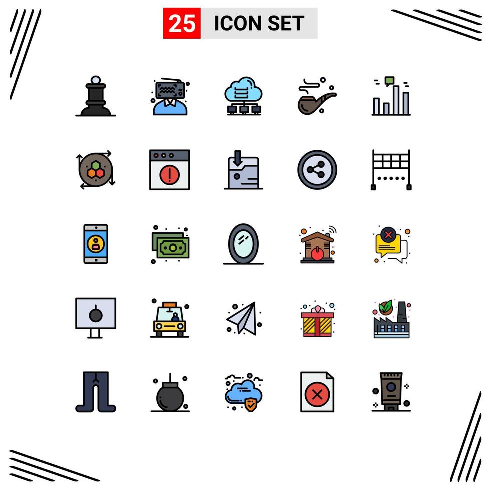 25 Universal Filled line Flat Colors Set for Web and Mobile Applications finance fathers computer day cigar Editable Vector Design Elements