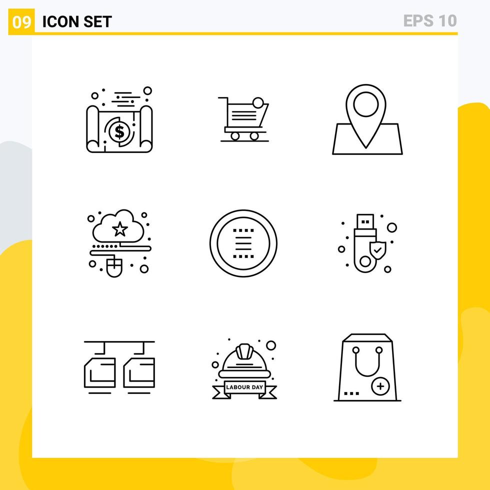 Set of 9 Modern UI Icons Symbols Signs for mouse connected item cloud map Editable Vector Design Elements