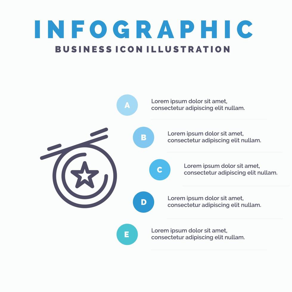 plantilla de infografía azul de medalla de estrella plantilla de icono de línea de vector de 5 pasos