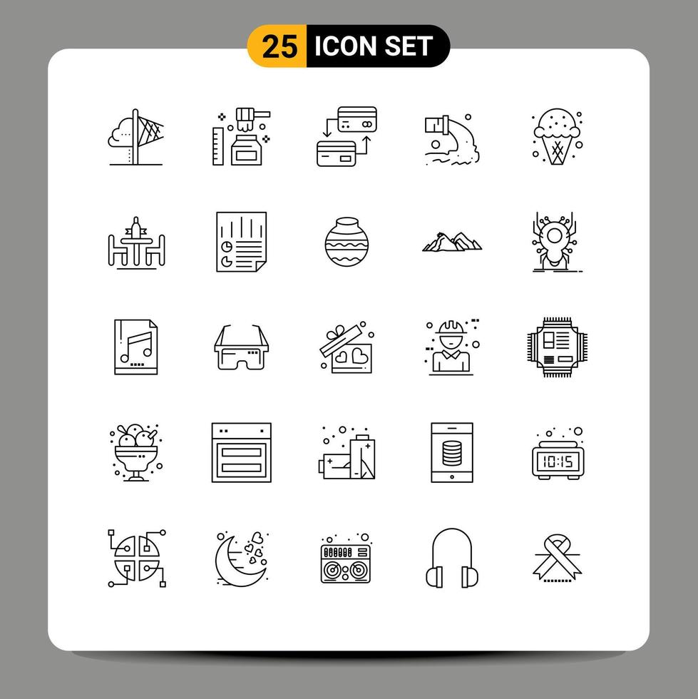 Mobile Interface Line Set of 25 Pictograms of waste radioactive sweet pollution credit Editable Vector Design Elements